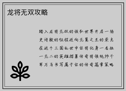 龙将无双攻略